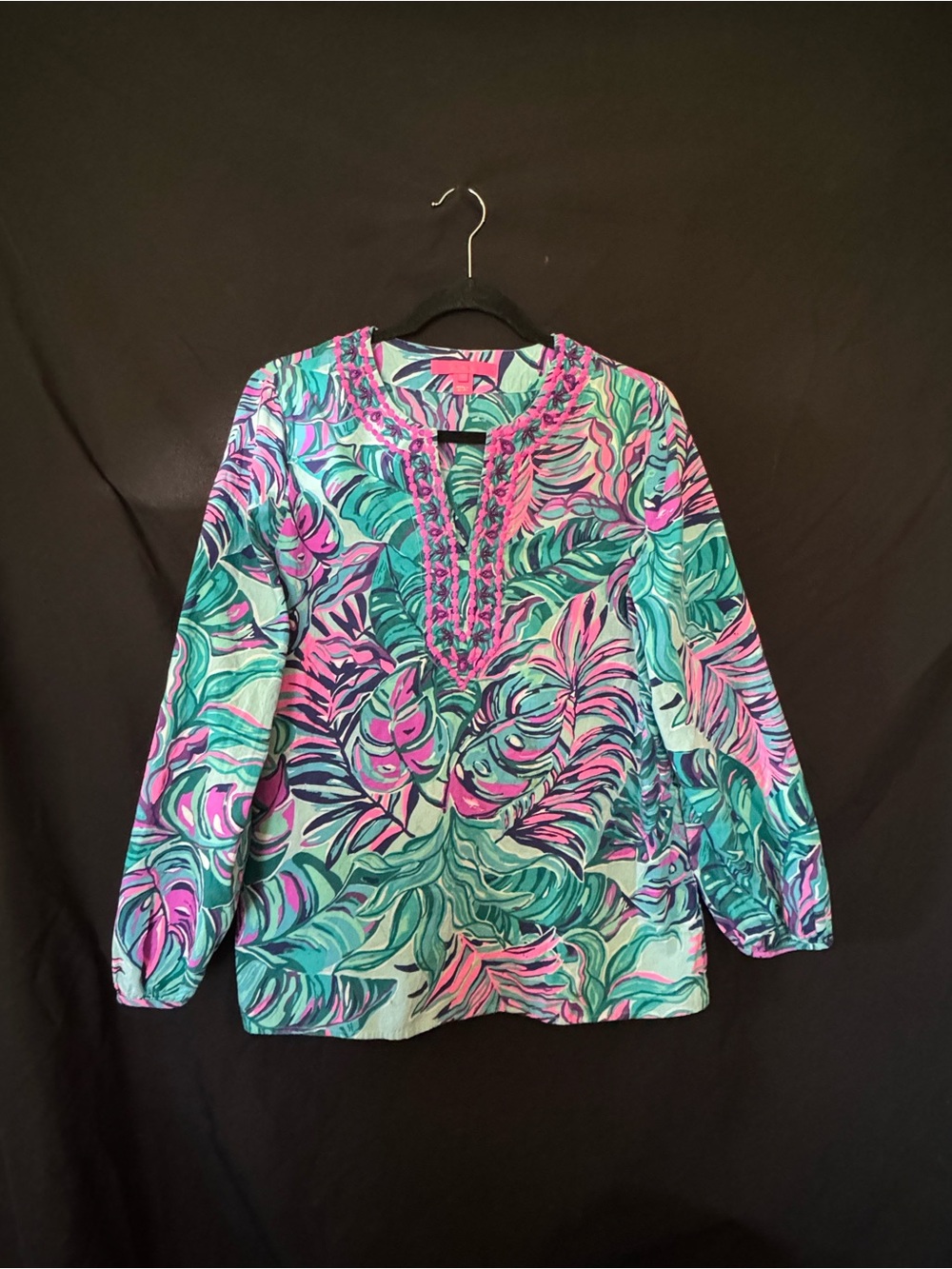 Lilly Pulitzer Tropical Leaf Print Tunic - Pink & Teal